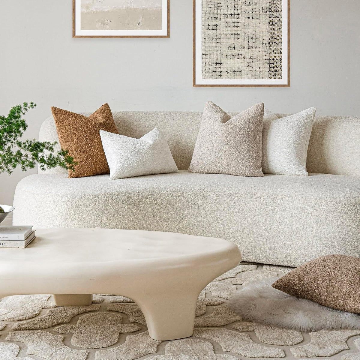 Cozy living room with bouclé pillows