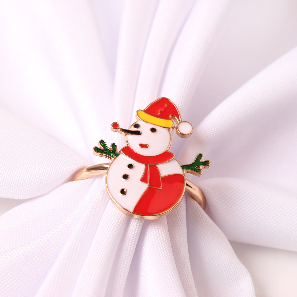 Gold-tone Christmas napkin rings with enamel details – view 6