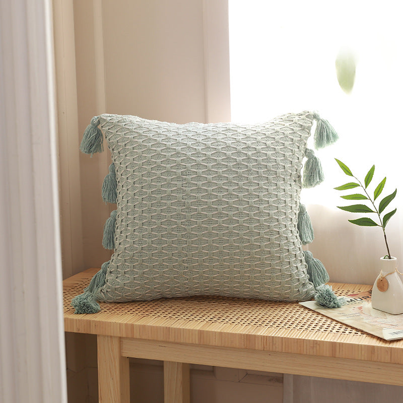 Textured knit pillow cover with tassels – view 6