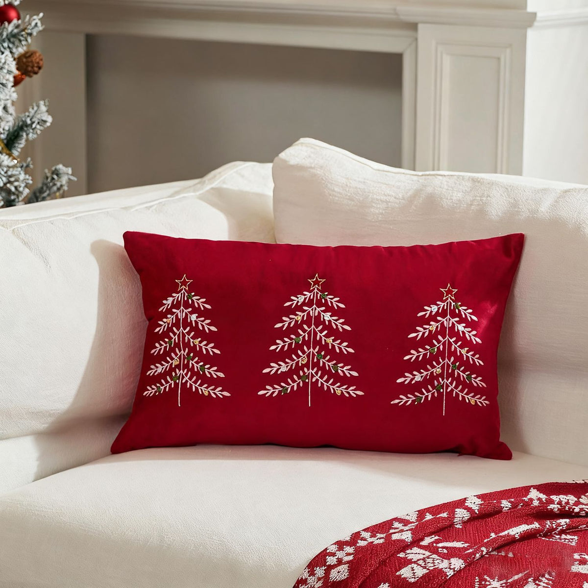 Embroidered Christmas tree lumbar pillow cover – view 2