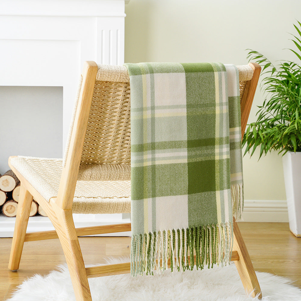 Plaid Throw Blanket with Fringe – Forest Green