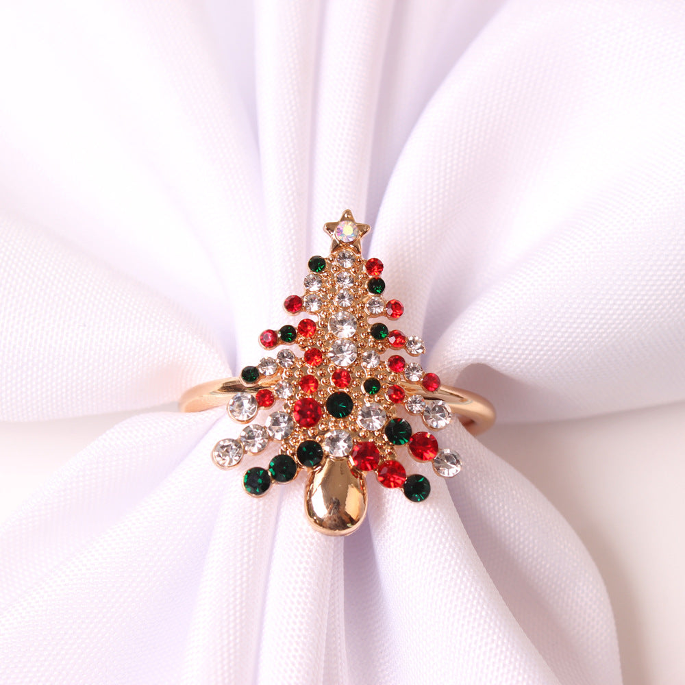 Gold-tone Christmas napkin rings with enamel details – view 4