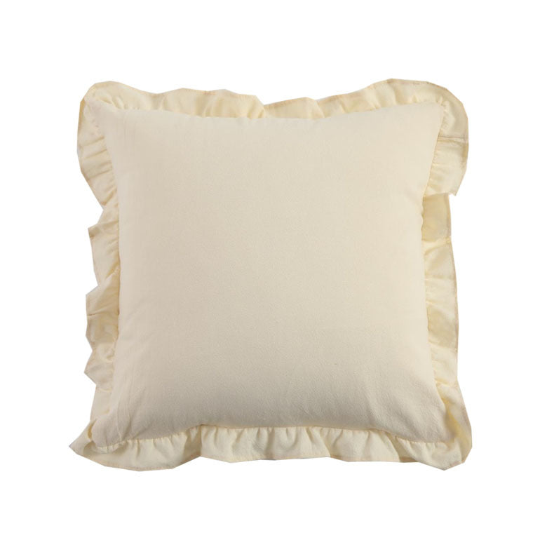 Ruffled Pillow Cover – Gingham & Solid – Cream