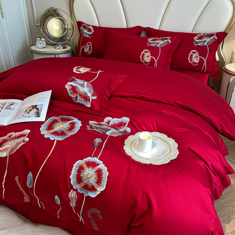 Embroidered poppy cotton bedding set – view 1