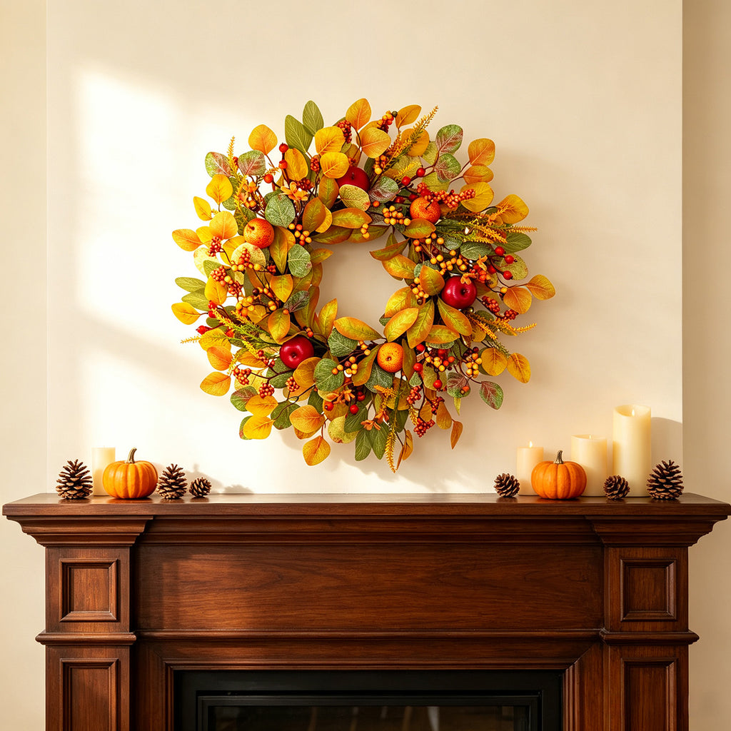 Autumn wreath with faux apples and berries – view 5