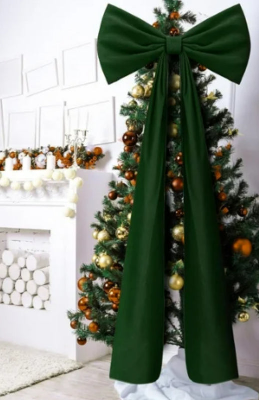 Oversized velvet Christmas tree bow with long tails – view 6