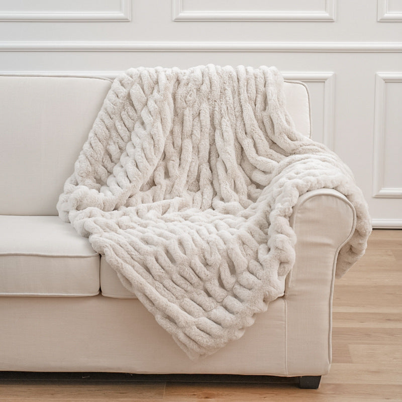 Ruched faux fur throw blanket