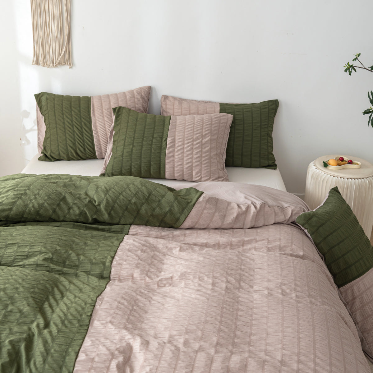 Seersucker colour-block duvet cover set – view 7