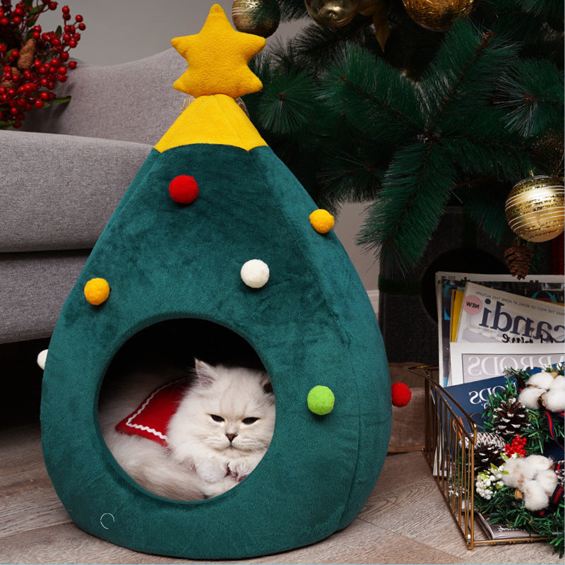 Christmas tree shaped cat bed with star topper – view 3