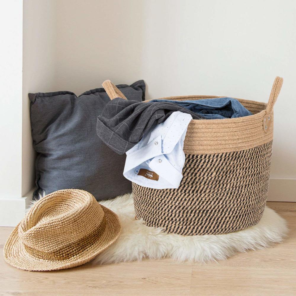 Two-tone woven rope storage basket – view 1