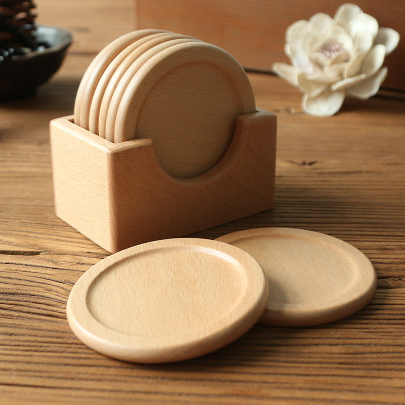 Wooden coaster set with holder – view 3