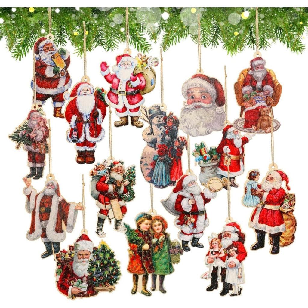 Vintage Santa wooden Christmas ornaments – view 1
