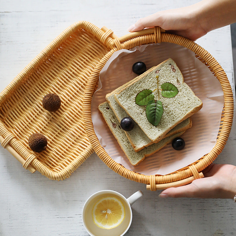 Woven rattan tray with handles – view 2