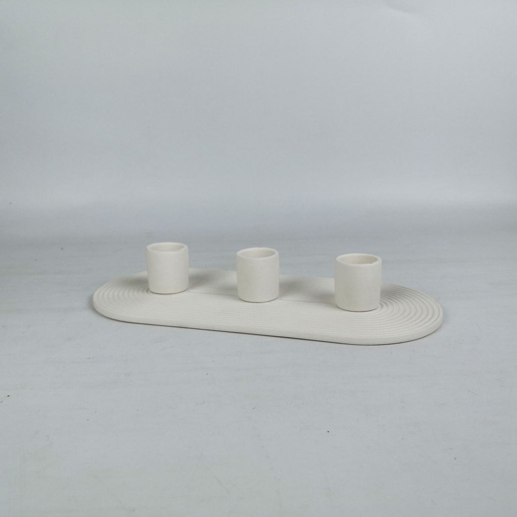 Ribbed porcelain taper candle holder for three candles – view 1