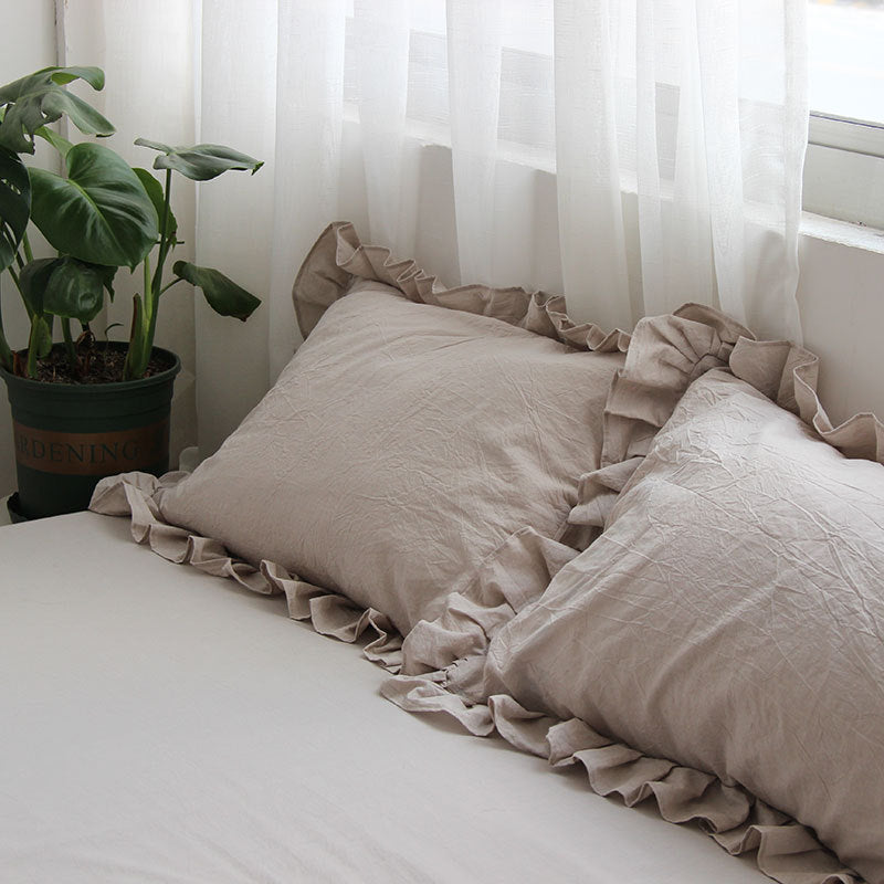 Washed cotton ruffle pillowcases, set of 2 – view 1