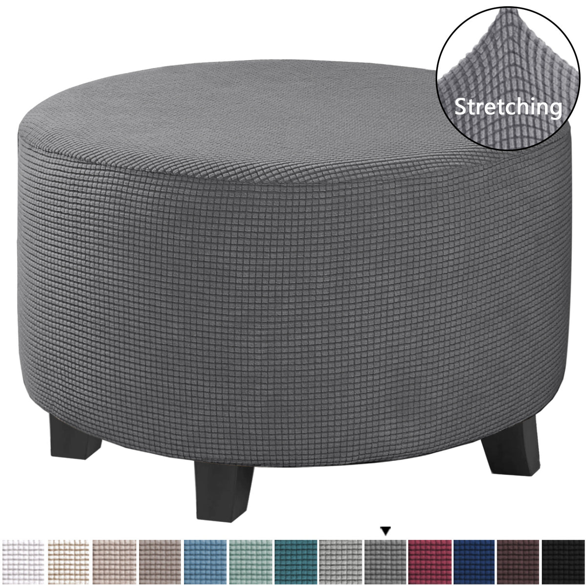 Stretch round ottoman slipcover in Grey