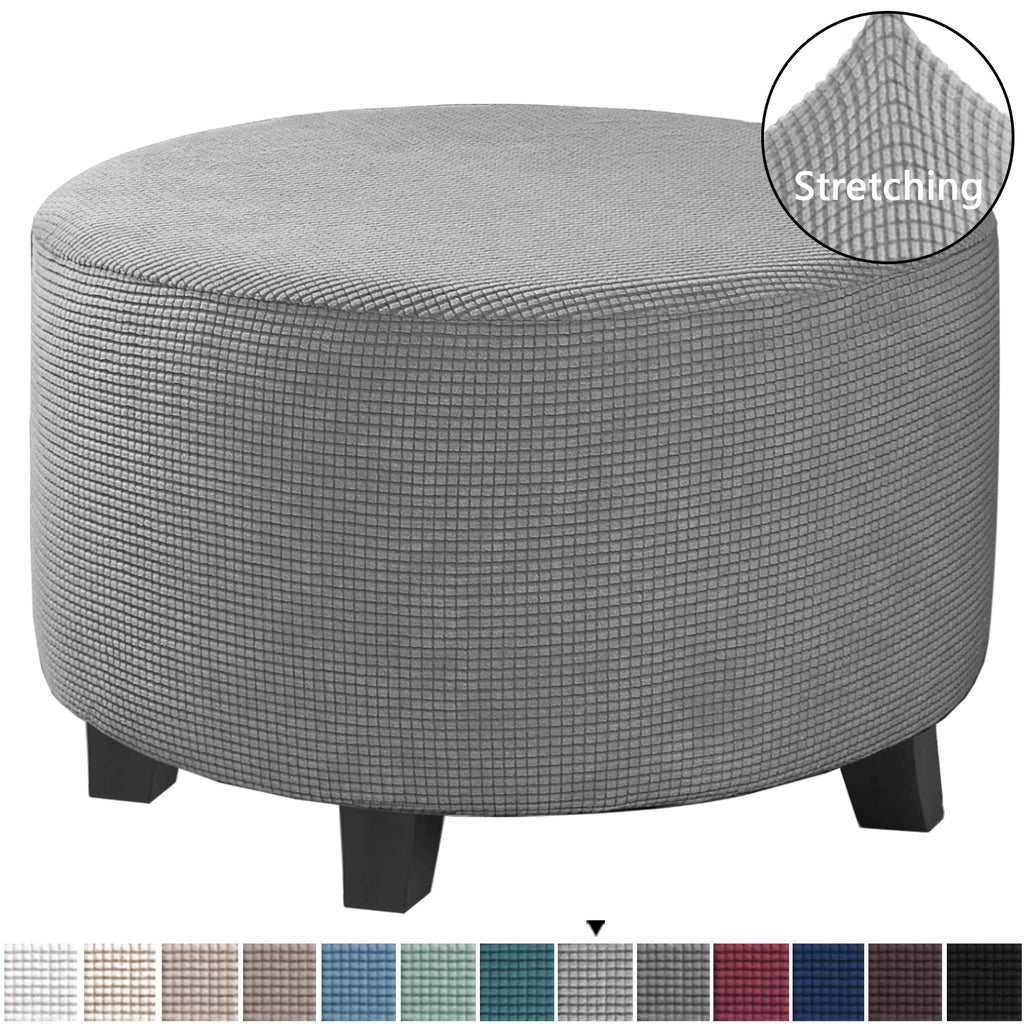Stretch round ottoman slipcover in Light Grey