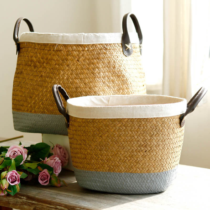 Seagrass storage basket with handles – view 1