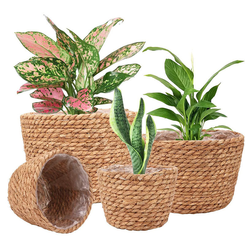 Woven straw plant basket – view 2