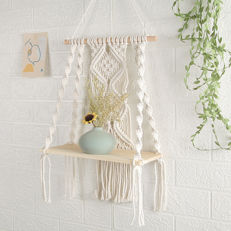 Macramé hanging wall shelf – view 4