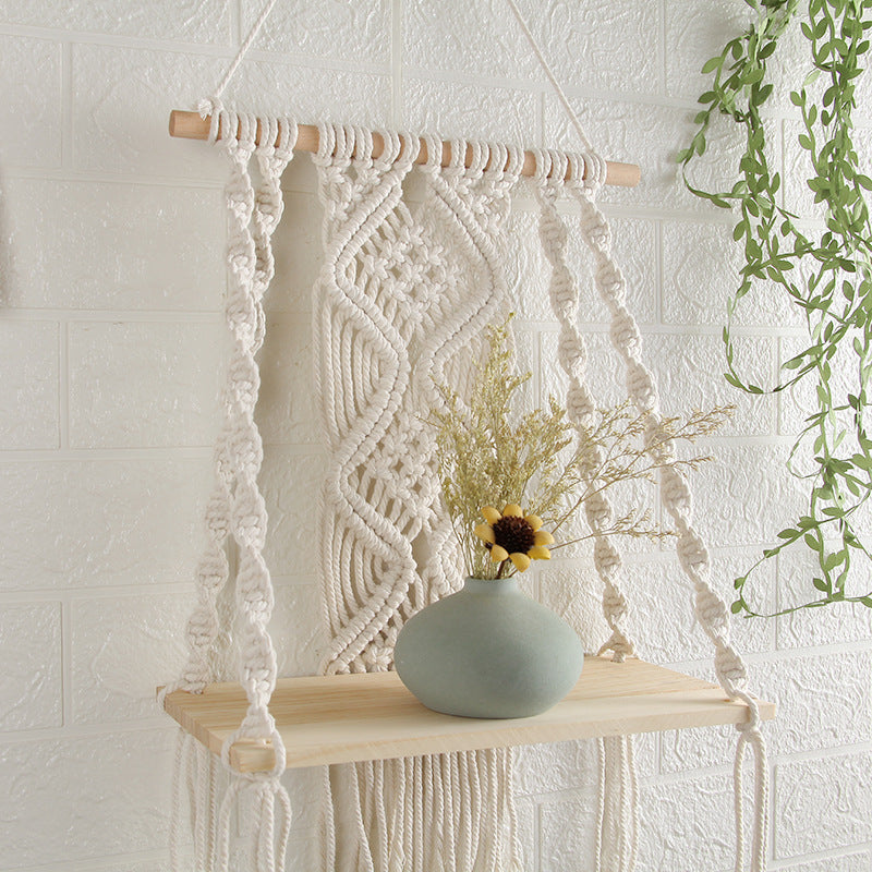 Macramé hanging wall shelf – view 2