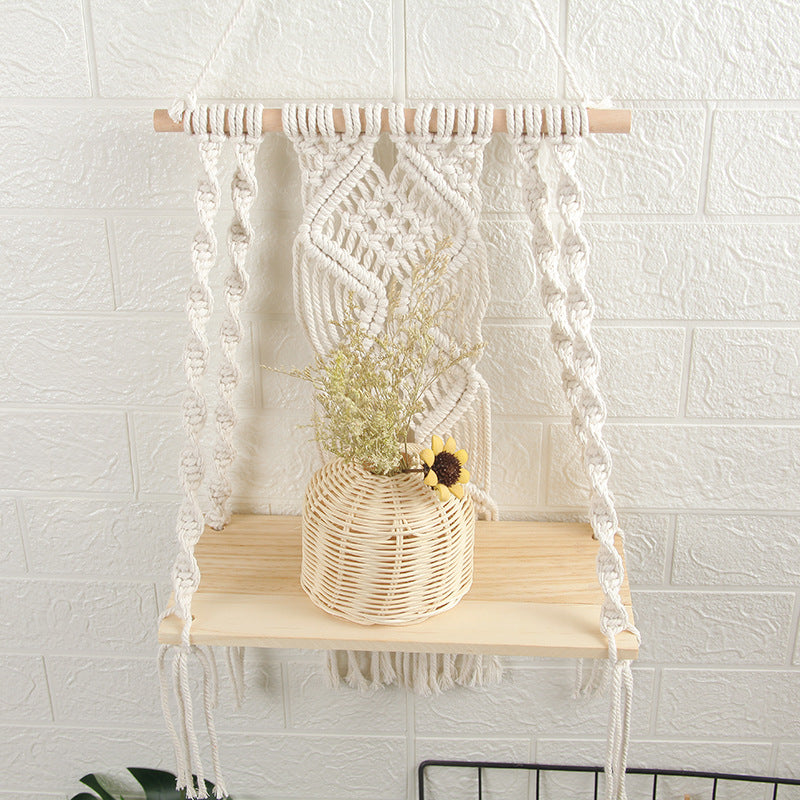 Macramé hanging wall shelf – view 3