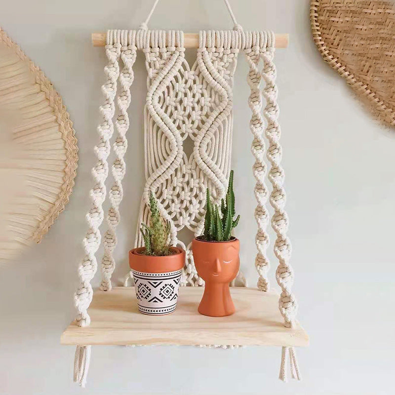Macramé hanging wall shelf – view 1