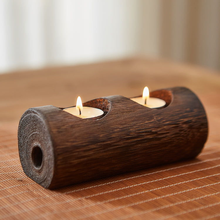 Wooden log tealight holder – view 2