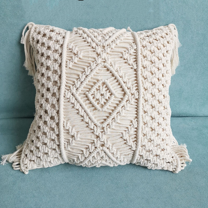 Handmade cream macrame pillow cover – view 1