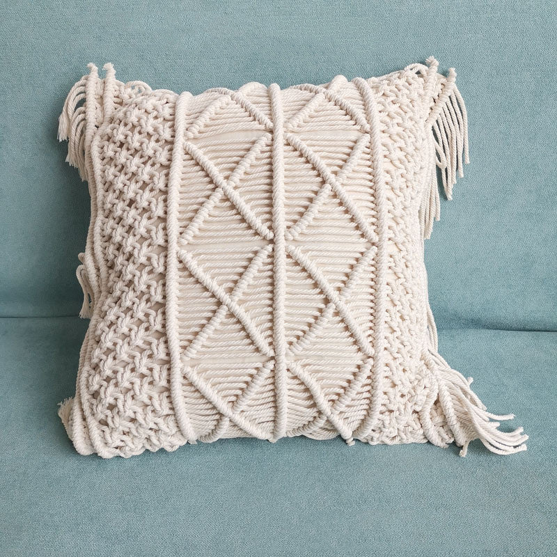Handmade cream macrame pillow cover – view 3