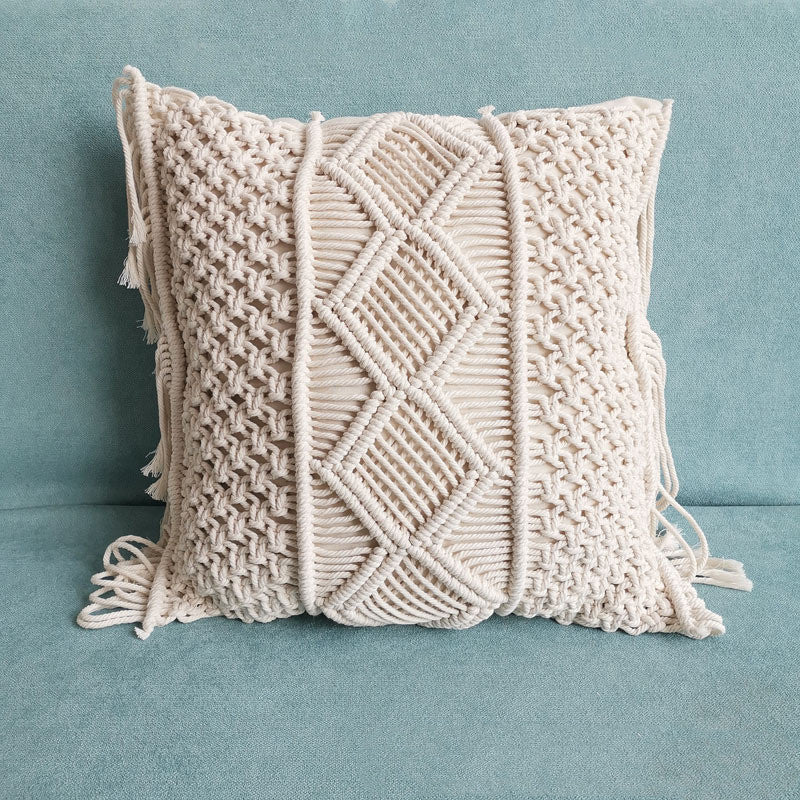 Handmade cream macrame pillow cover – view 5