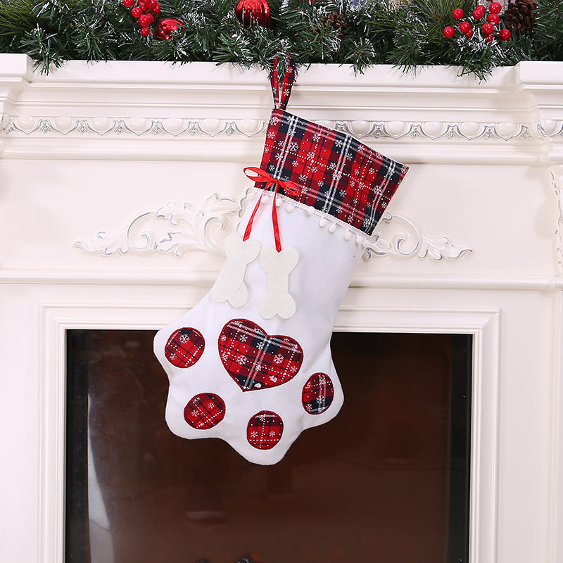 Paw Print Christmas Stocking for Pets – Red Plaid