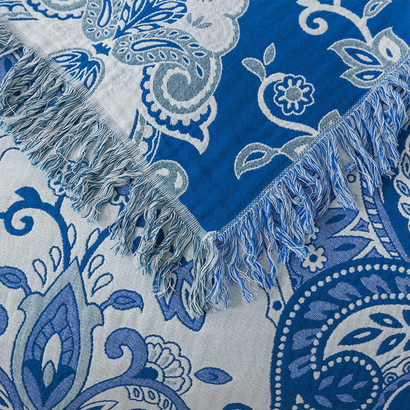 Paisley jacquard cotton blanket with fringe – view 4