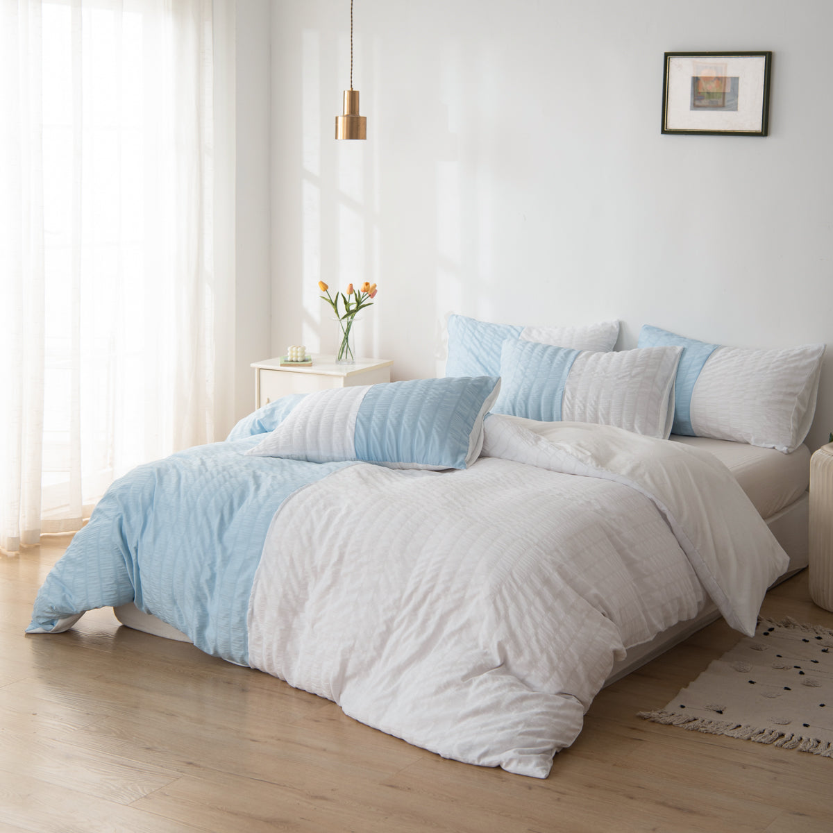 Seersucker colour-block duvet cover set – view 1