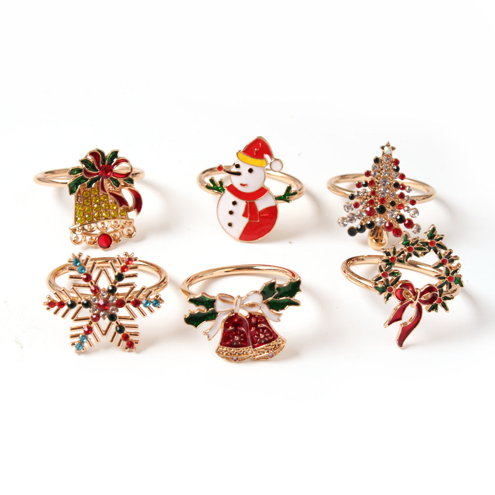 Gold-tone Christmas napkin rings with enamel details – view 3