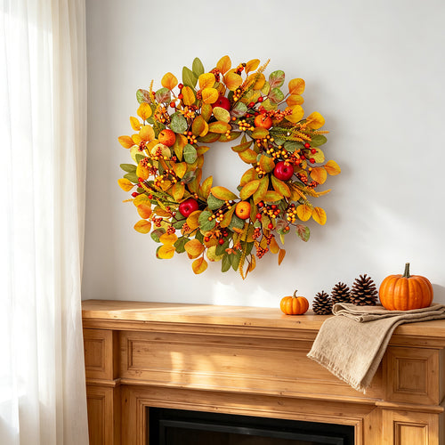 Autumn wreath with faux apples and berries – view 2