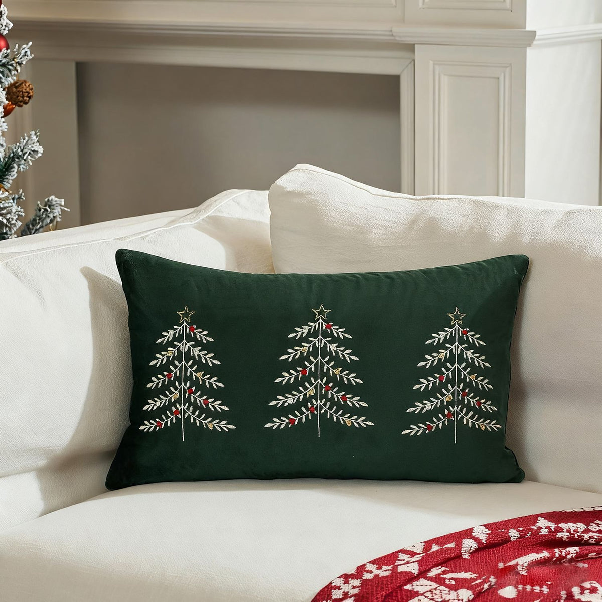 Embroidered Christmas tree lumbar pillow cover – view 3