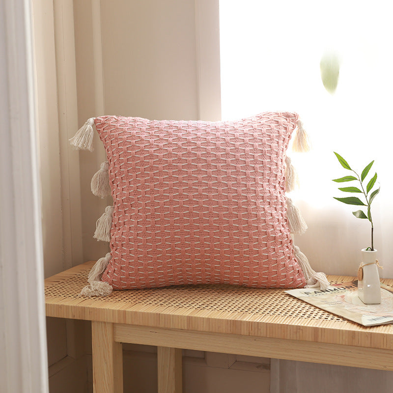 Textured knit pillow cover with tassels – view 7