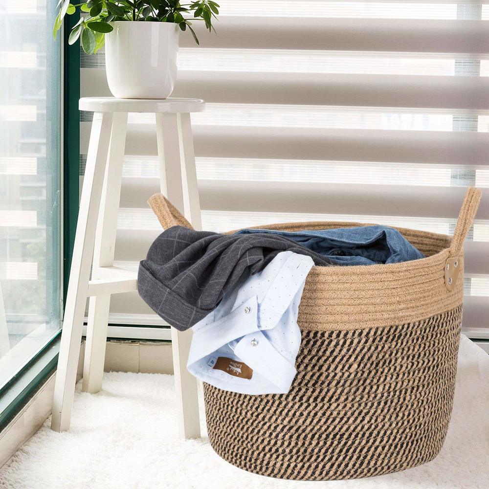 Two-tone woven rope storage basket – view 2