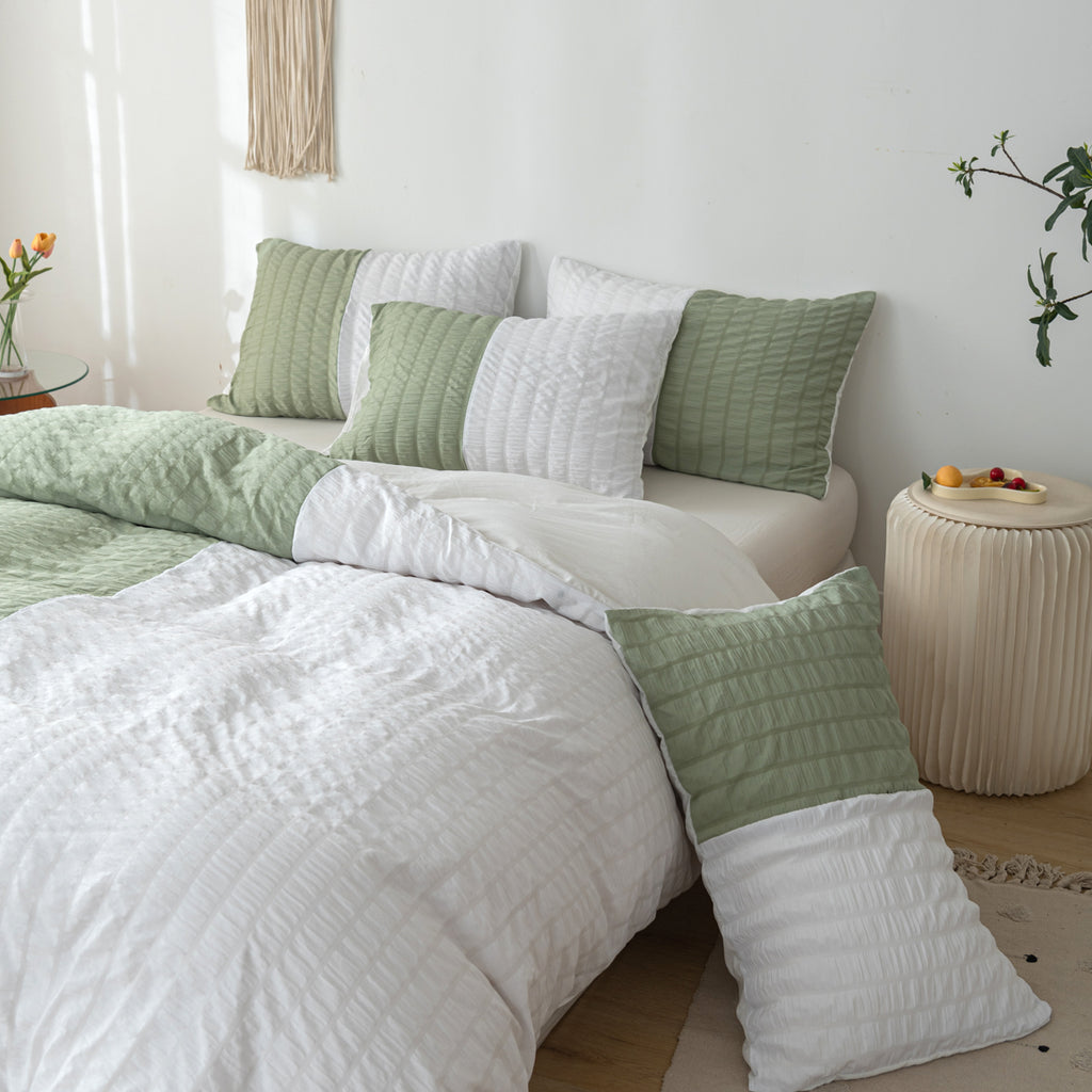 Seersucker colour-block duvet cover set – view 5