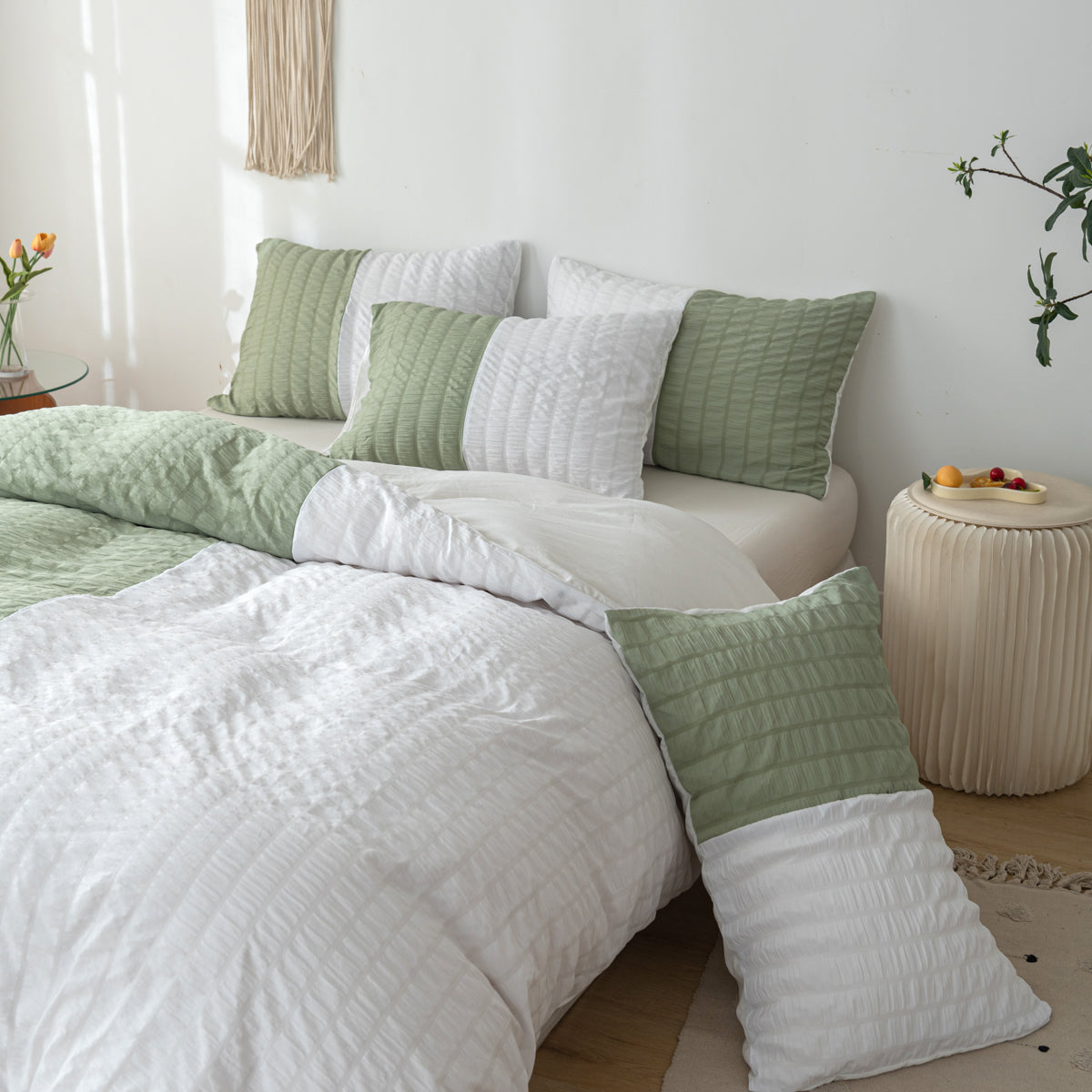 Seersucker colour-block duvet cover set – view 5