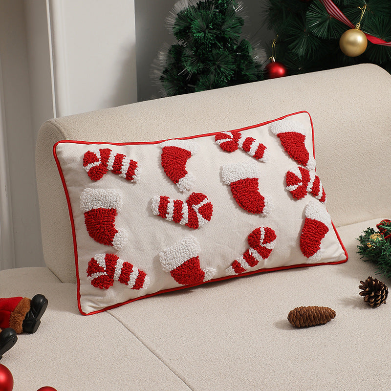 Lumbar tufted candy cane Christmas pillow cover