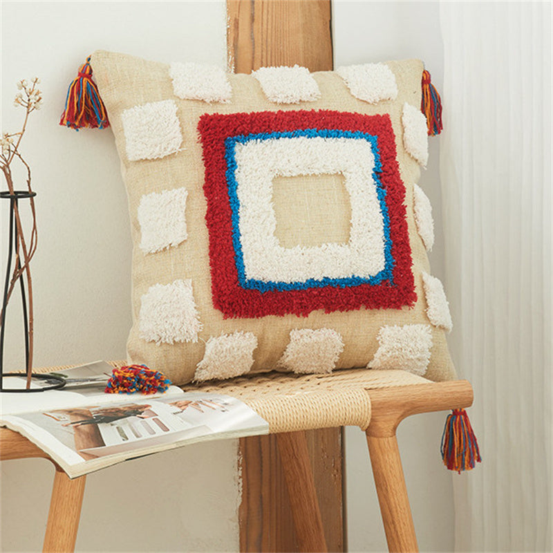 Colourful tufted pillow cover with tassels – view 7