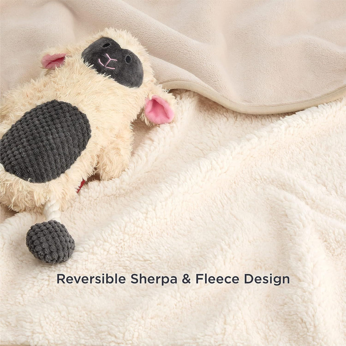 Folded beige sherpa pet blanket