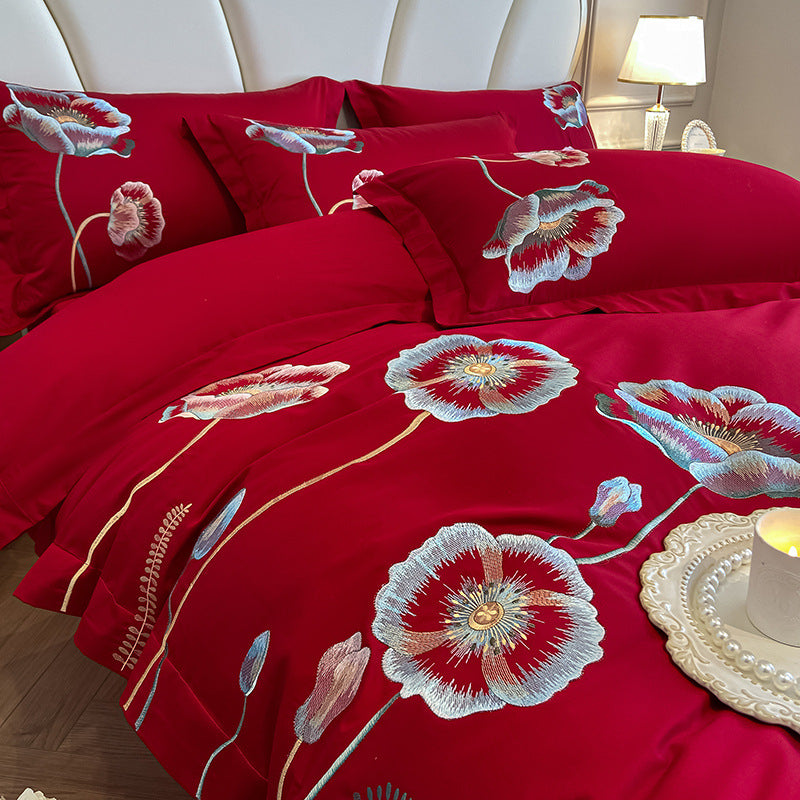 Embroidered poppy cotton bedding set – view 2