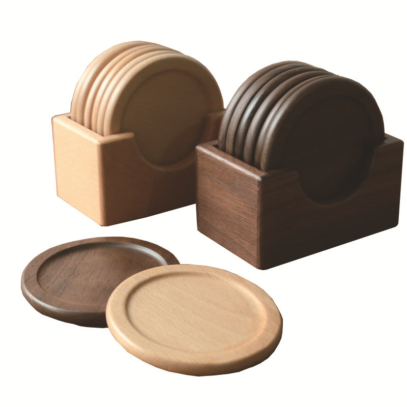 Wooden coaster set with holder – view 4