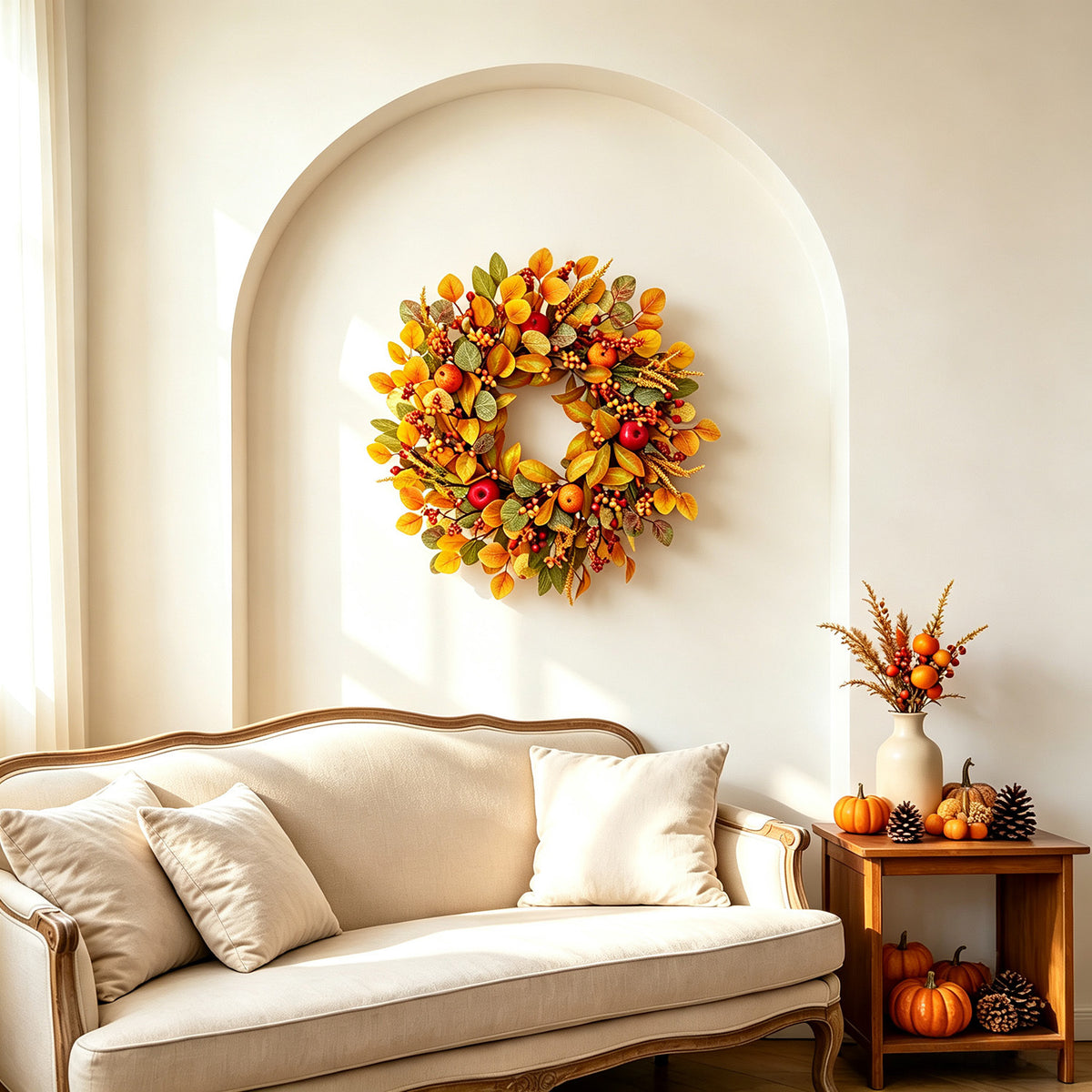 Autumn wreath with faux apples and berries – view 3