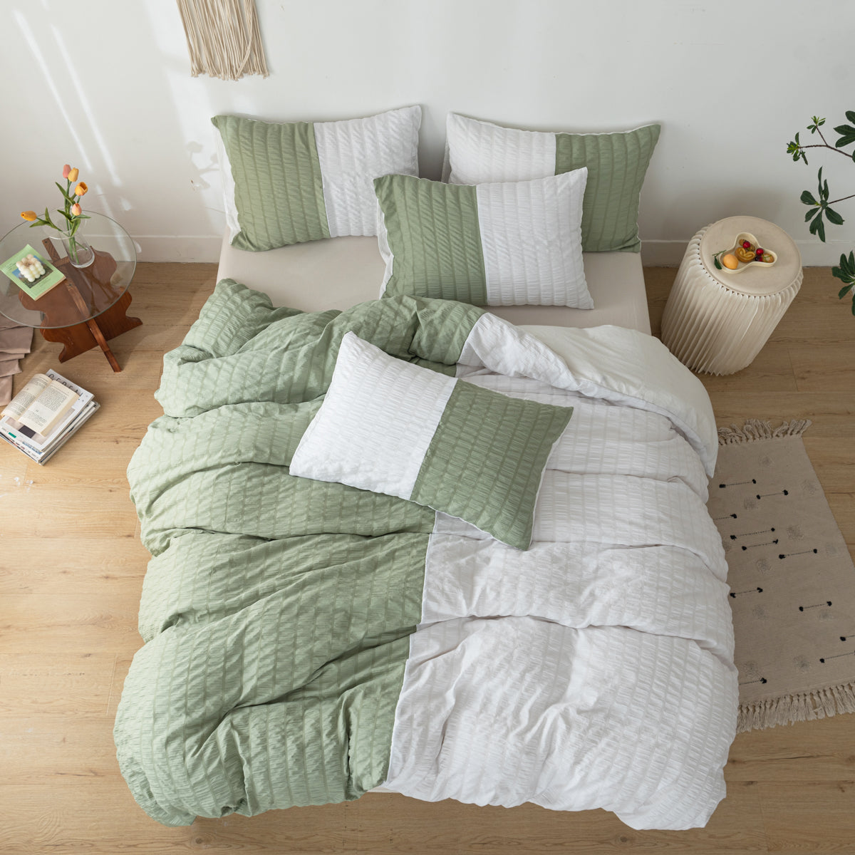 Seersucker colour-block duvet cover set – view 3