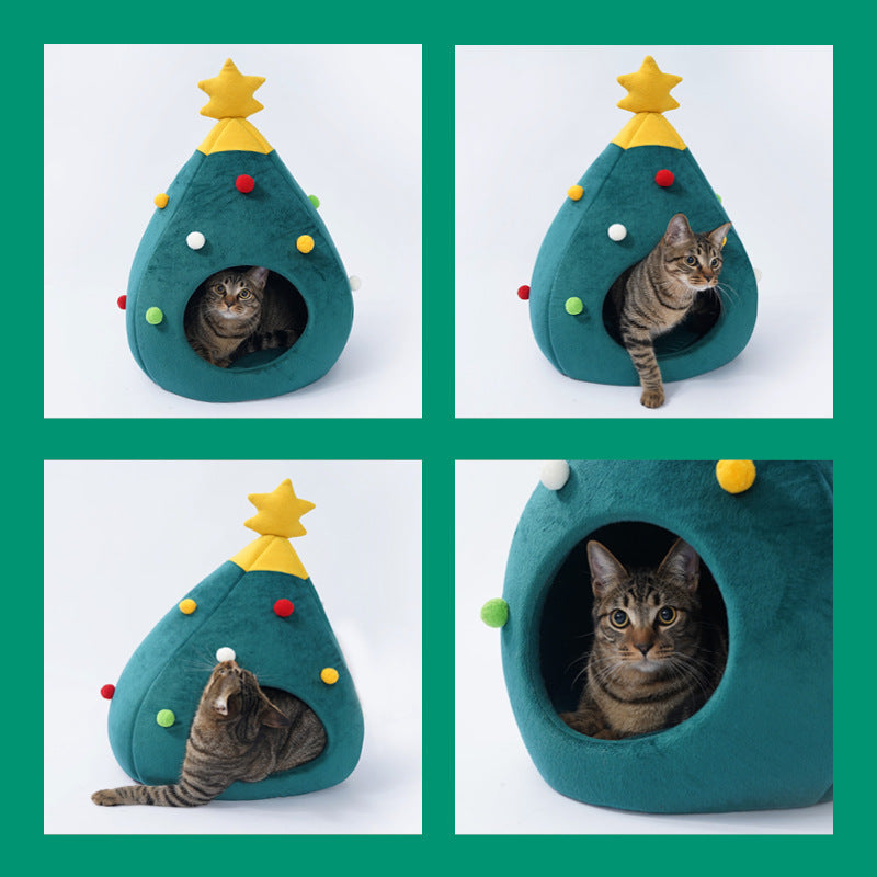 Christmas tree shaped cat bed with star topper – view 4
