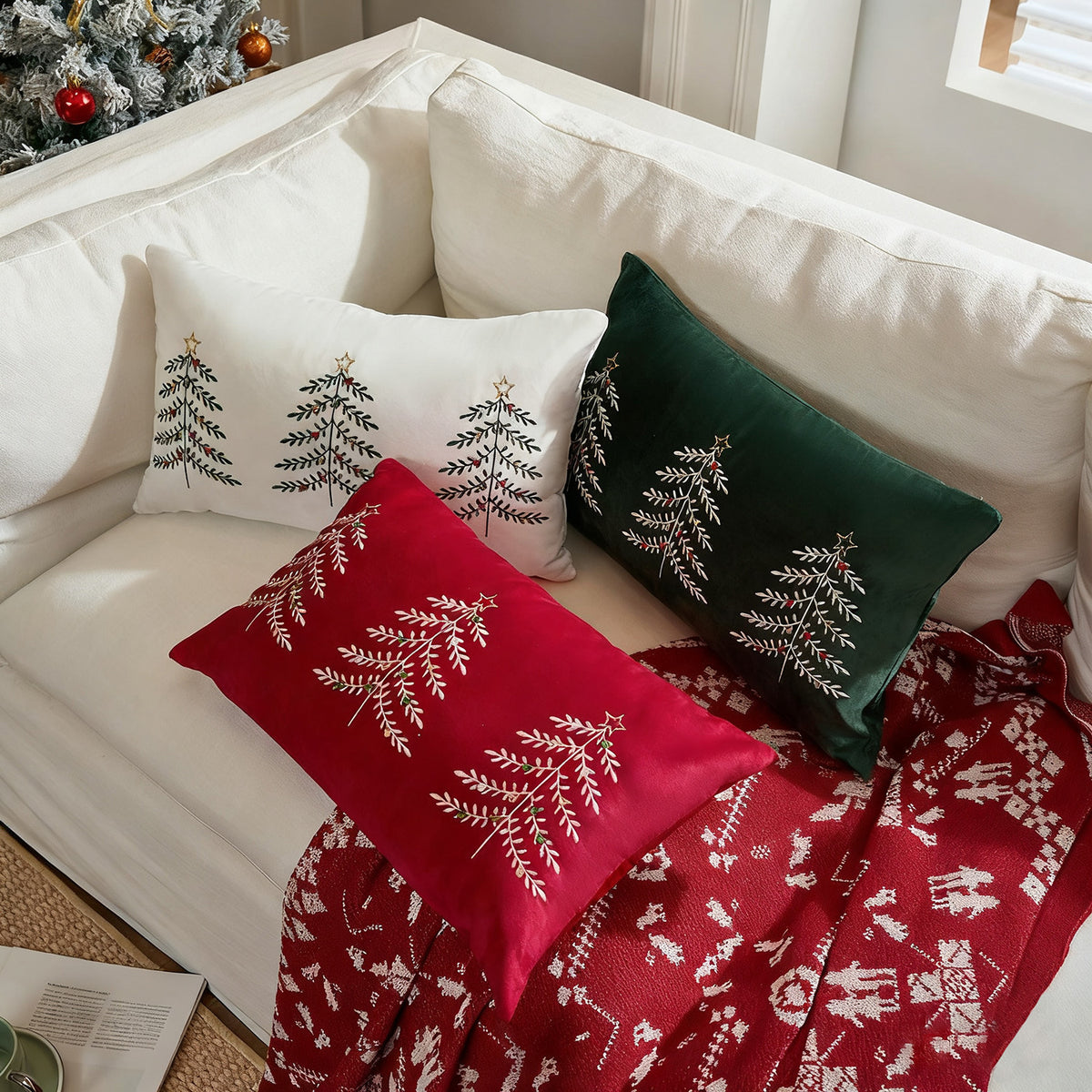 Embroidered Christmas tree lumbar pillow cover – view 1